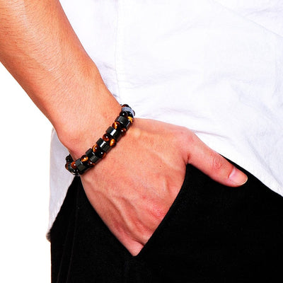 Bracelet - Unisex Double Hematite Tiger's Eye Charm Bracelets Natural Energy Stone Bracelet