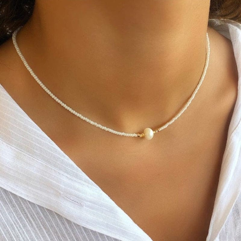 Necklace - Women's 18KGF Natural Freshwater White Pearl Necklace