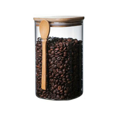 Glass Coffee Bean Container With Spoon