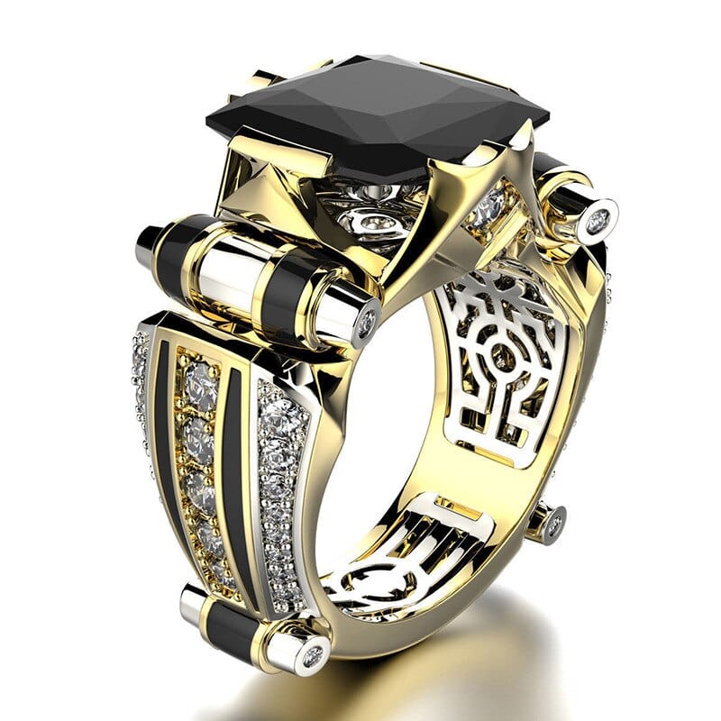 Ring - Men's Vintage Gold With Black Stone Steampunk Ring