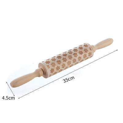 Christmas Deer Tree Snow Star Wood Rolling Pin