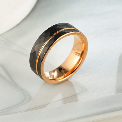 Ring - Men's Two Color Brushed Gold Wire Black Rose Gold Tungsten Ring