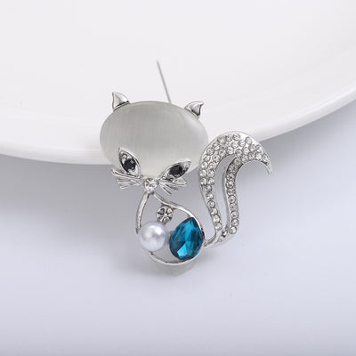 Brooch - Exquisite Cat's Eye Stone CZ Diamond Brooch