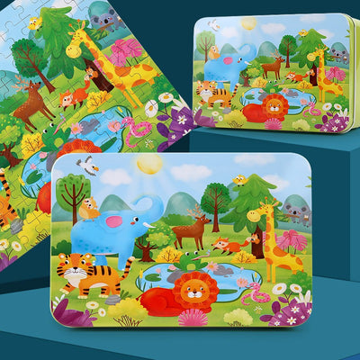 Children's 100-Piece Wood Puzzle In Tin Box Puzzles