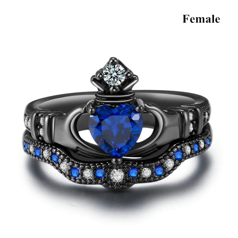 Ring - Unisex Carofeez Black Blue Zircon Charm Stainless Steel Wedding Couples Ring