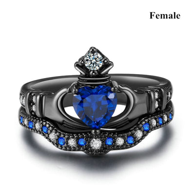 Ring - Unisex Carofeez Black Blue Zircon Charm Stainless Steel Wedding Couples Ring