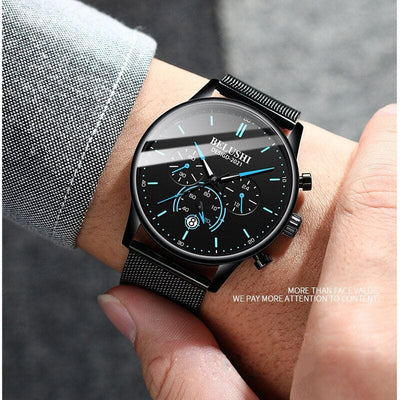 Men's Watch - Belushi Ultra Thin Black Milan Belt Stainless Steel Quartz Watch - GiddyGoatStore