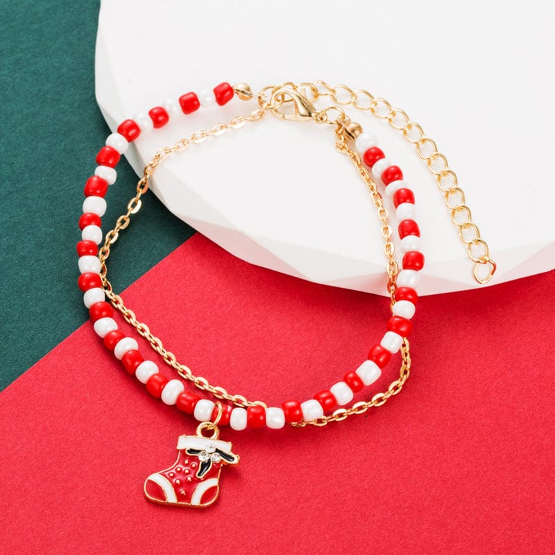 Christmas Bracelet - Creative Santa Claus Snowman Stocking Cane Christmas Bracelet