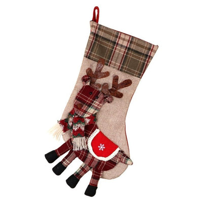 Christmas Stockings - Plaid Burlap Santa Clause Deer Snowman Large Xmas Stocking