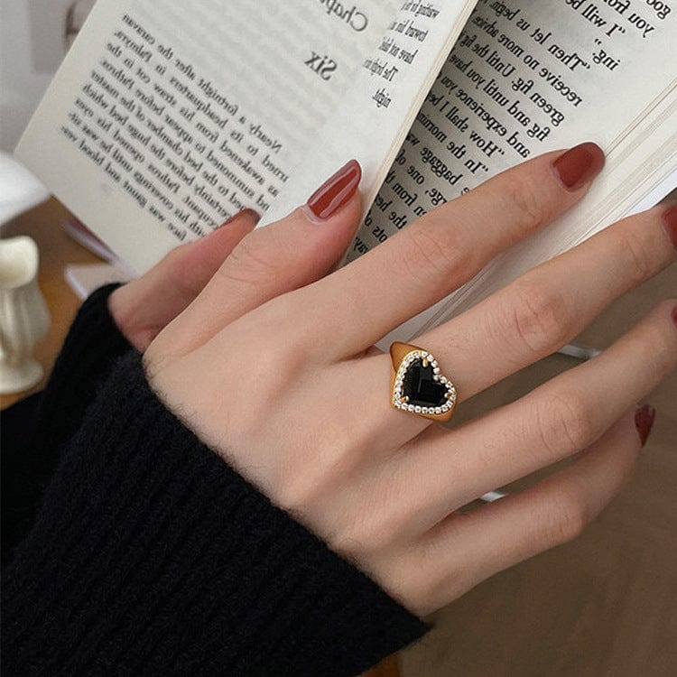 Ring - Women's Sense Black Heart Design Zircon Love Adjustable Ring