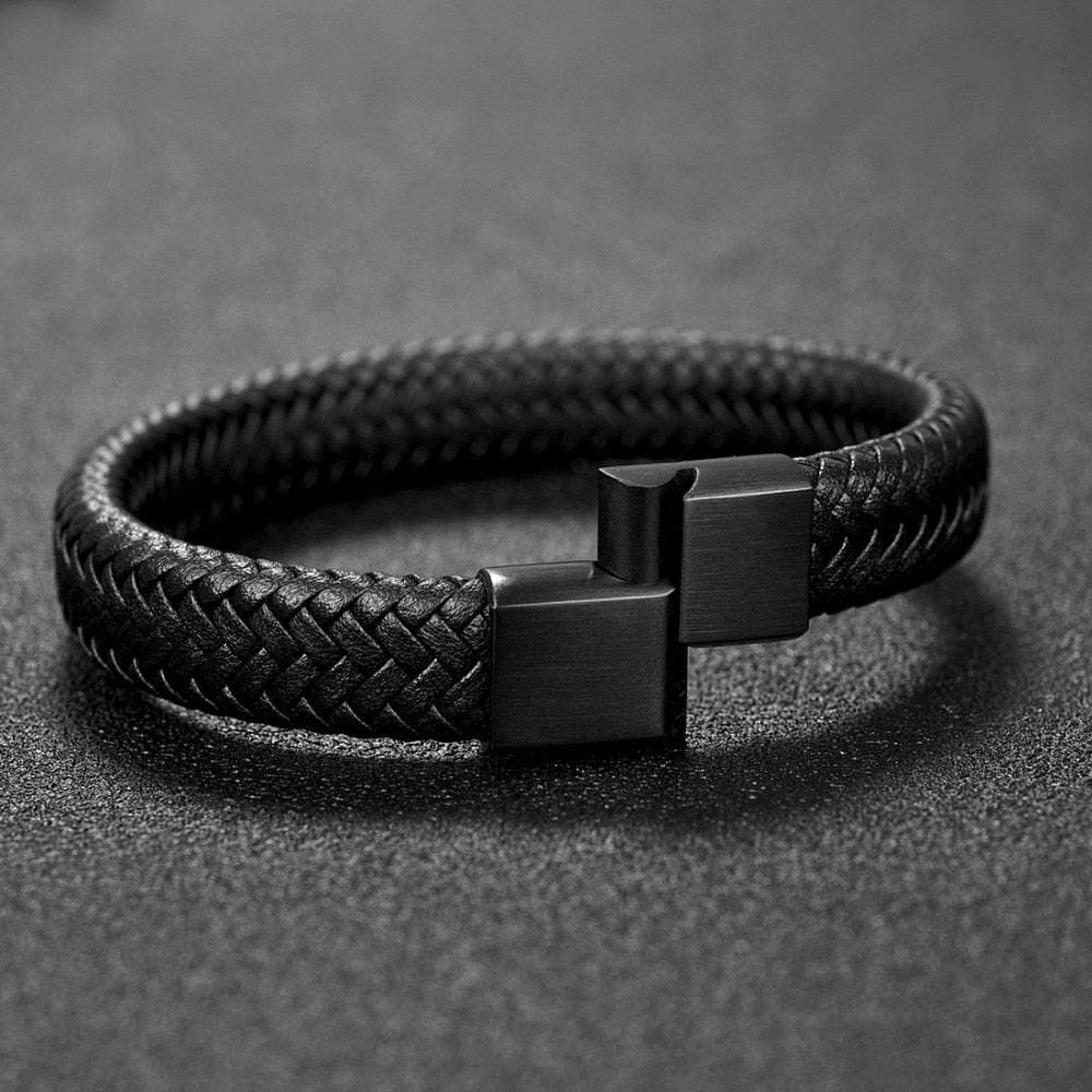 Bracelet -  Braided Leather Bracelet with Stainless Steel Magnetic Clasp