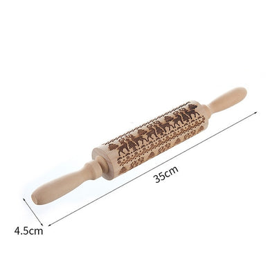 Christmas Deer Tree Snow Star Wood Rolling Pin