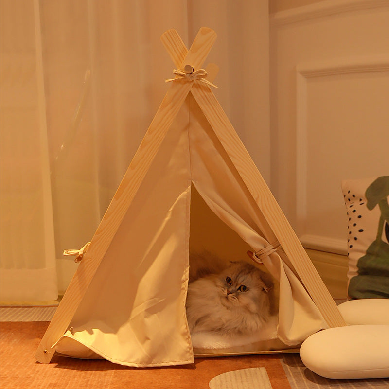 Pet Tent Removable and Washable Canvas Solid Wood Cat Dog Bed