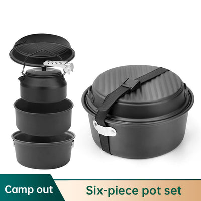 6Pcs Lightweight Portable Non-Stick Aluminum Camping Pot Set