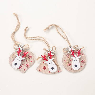 3pcs Cute Wooden Craft Reindeer Elk Snowflake Christmas Ornament