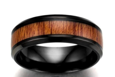 Ring - Unisex Vintage Stainless Steel Wood Couples Ring