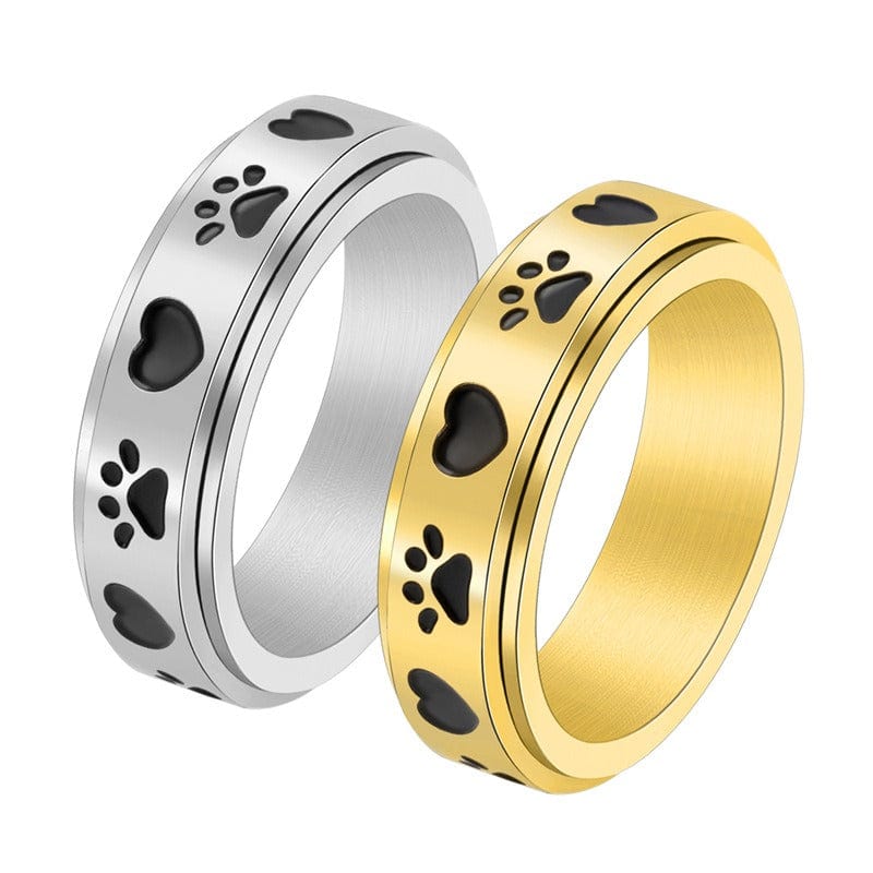 Ring - Women's Love Paw Print Rotatable Stainless Steel Fidget Ring