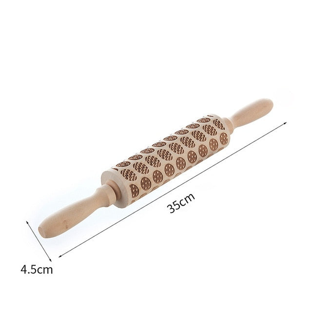 Christmas Deer Tree Snow Star Wood Rolling Pin