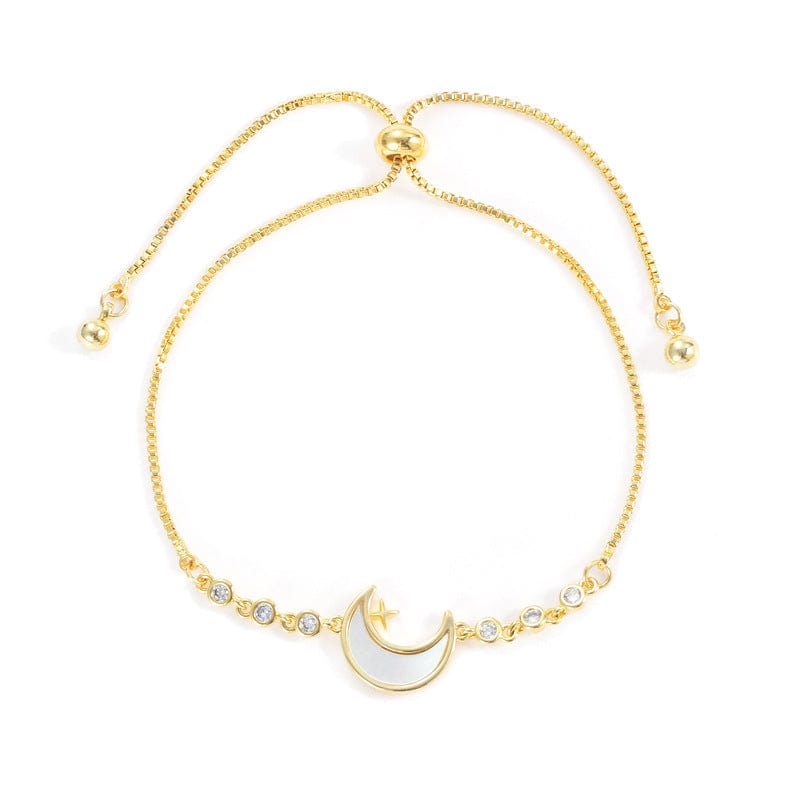 Pulsera - Pulsera ajustable para mujer, pulsera de luna de concha galvanizada de oro real