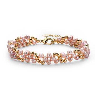 Pulsera - Pulsera de lujo de oro de 14 quilates con perlas naturales de agua dulce para mujer