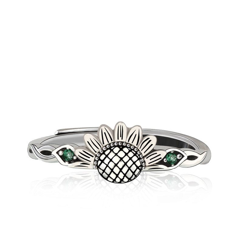 Ring - Unisex 925 Sterling Silver Sunflower And The Sun Retro Art Couple Ring
