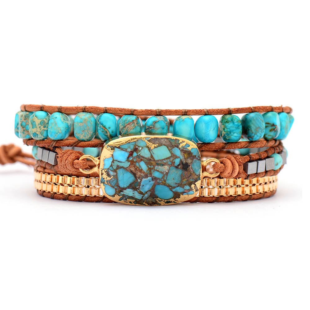 Bracelet - Woman's Boho Braided Leather Cut Corner Turquoise Rope Bracelet