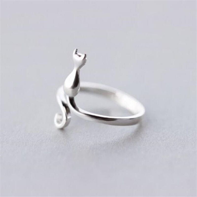 Ring - Women's 925 Sterling Silver Cute Cat  Adjustable Ring