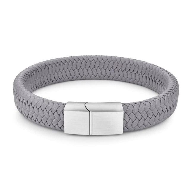 Bracelet -  Braided Leather Bracelet with Stainless Steel Magnetic Clasp