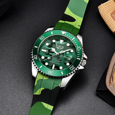 Men's Watch - Lige Quartz Watch With Silicone Camo Strap - GiddyGoatStore