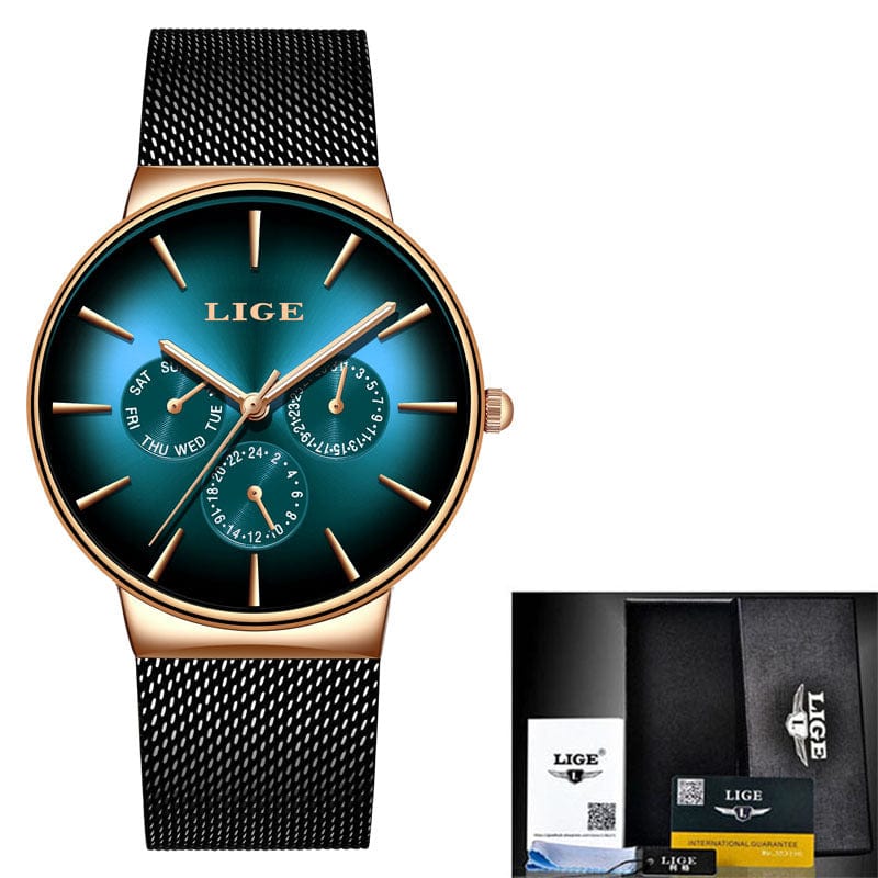 Men's Watch - Lige Mesh Strap Quartz Watch - GiddyGoatStore