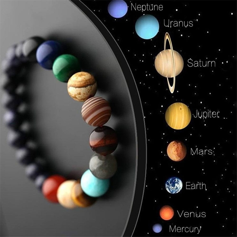 Pulsera - Pulseras unisex con cuentas de piedra de yoga y chakras naturales del universo galaxia de ocho planetas