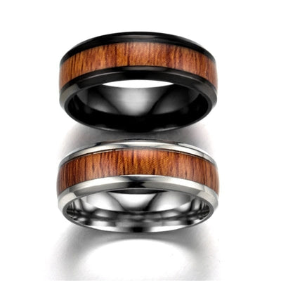 Ring - Unisex Vintage Stainless Steel Wood Couples Ring