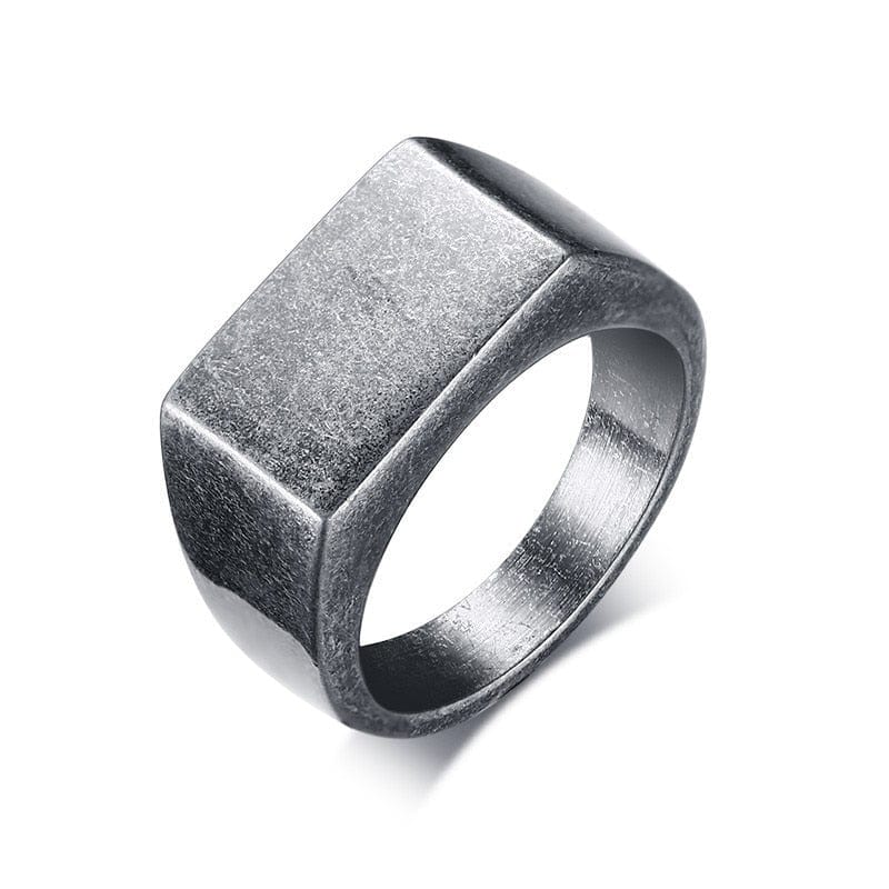 Ring - Men's Square Band Flat Top Rustic Signet Ring