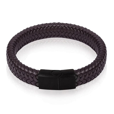 Bracelet -  Braided Leather Bracelet with Stainless Steel Magnetic Clasp