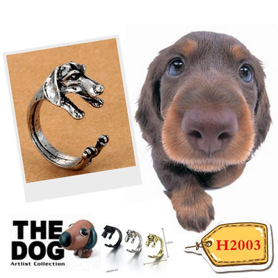 Ring - Women's Bronze/Silver Plated Black Dachshund Rings