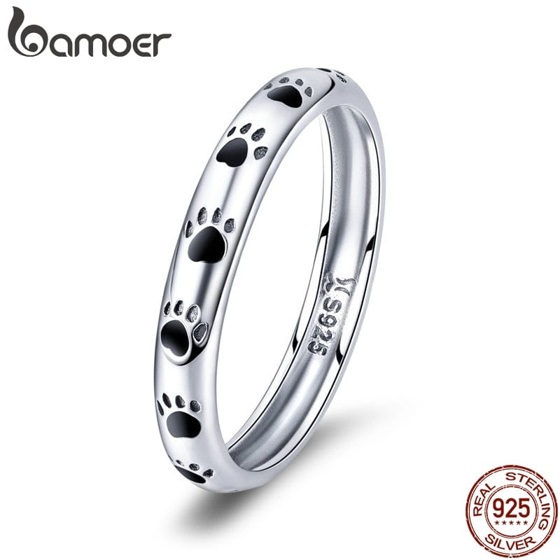 Ring - Women's BAMOER 925 Sterling Silver Stackable Dog Cat Footprints Ring