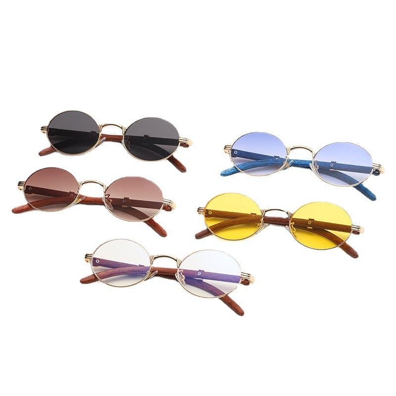 Gafas de sol - Gafas de sol estilo hipster redondas con estampado de madera de imitación vintage para hombre UV400