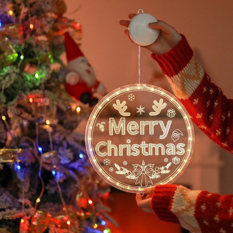 Merry Christmas Happy New Year LED Window Ornament