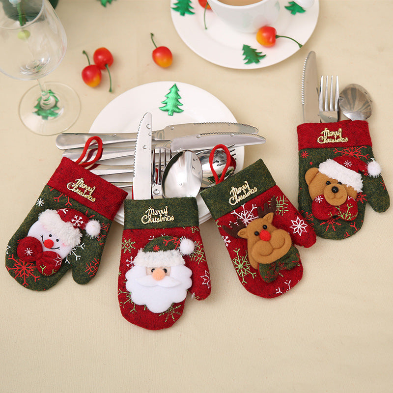 Christmas Oven Mitts Style Fork Knife Cutlery Holder Bag