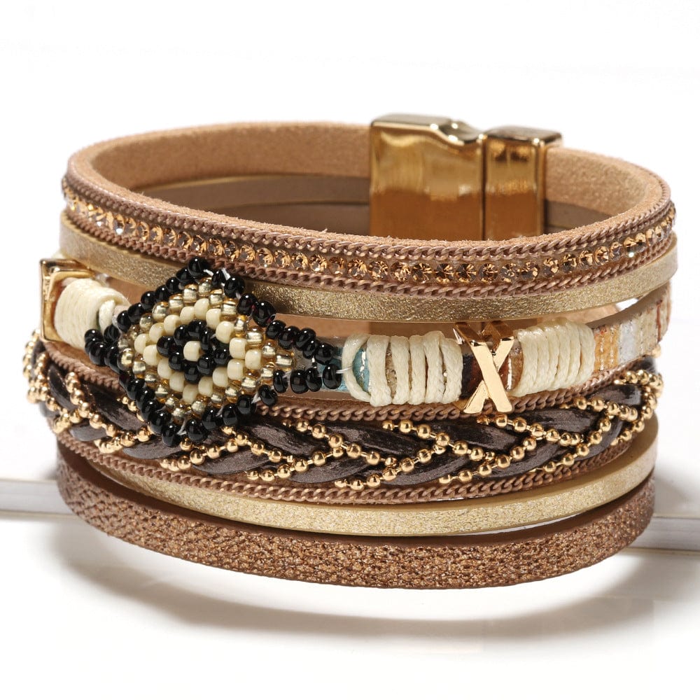 Bracelet - Women's Bohemian Style Eye Bead Hand-Woven Leather Bracelet