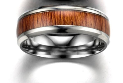 Ring - Unisex Vintage Stainless Steel Wood Couples Ring