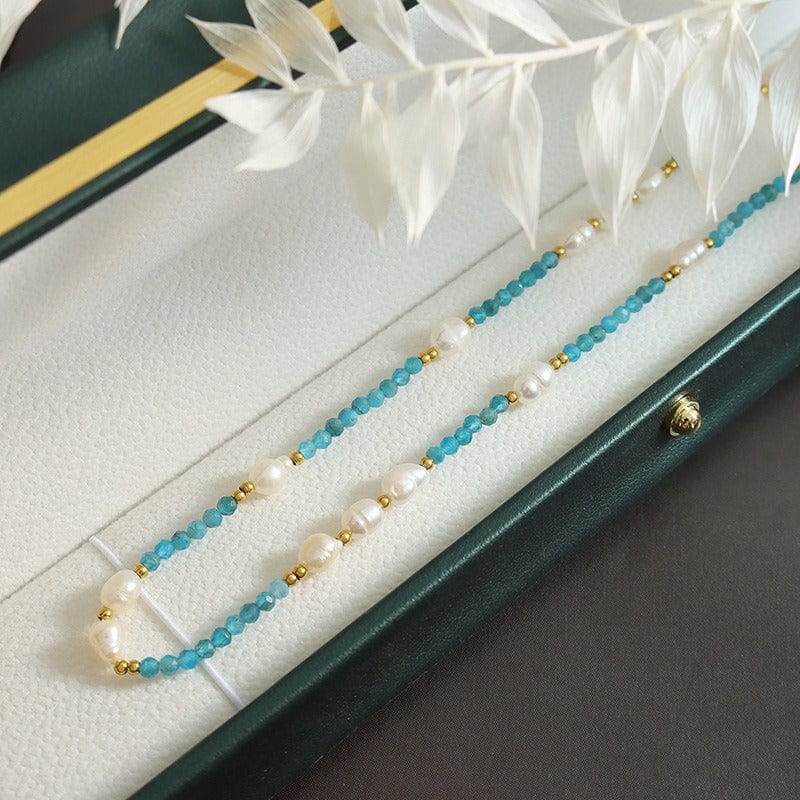 Collar - Collar de viajero de piedra perla azul estilo bohemio para mujer
