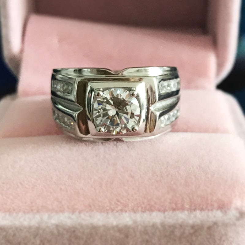 Ring - Men's 925 Silver Ring 1 Carat Cubic Zirconia Diamond Wedding Ring