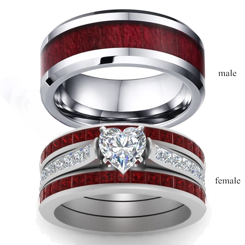 Ring - Unisex Elegant Brown Red Stainless Steel Engagement Couples Rings