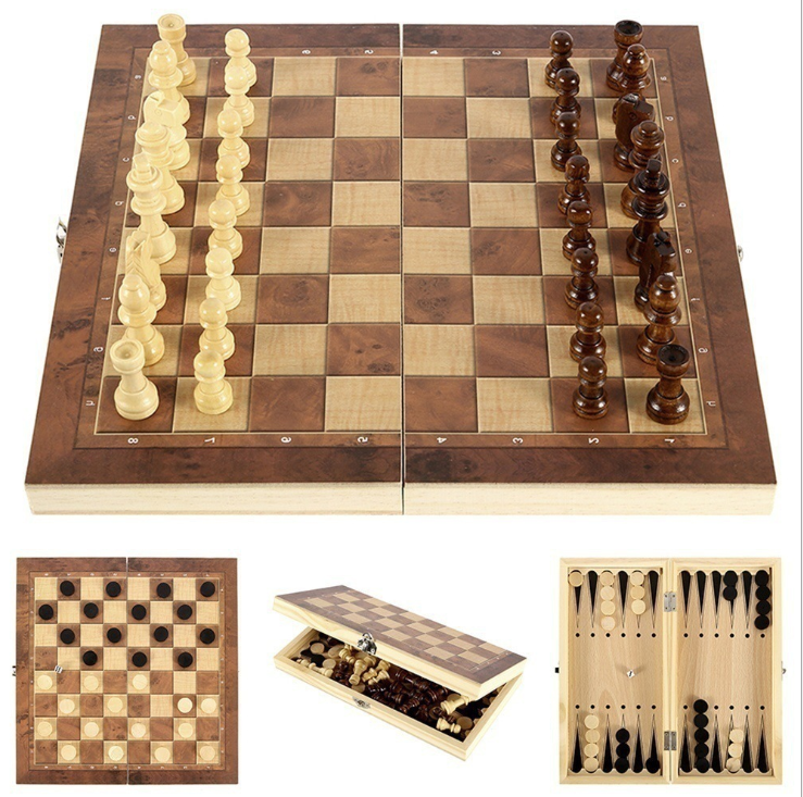 3 In 1 Chess, Checkers, Backgammon Wood Set