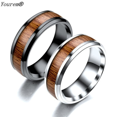 Ring - Unisex Vintage Stainless Steel Wood Couples Ring