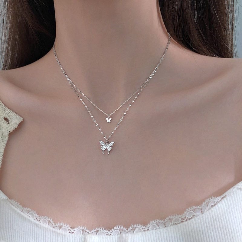 Necklace - Woman's Double Layer Butterfly Necklace