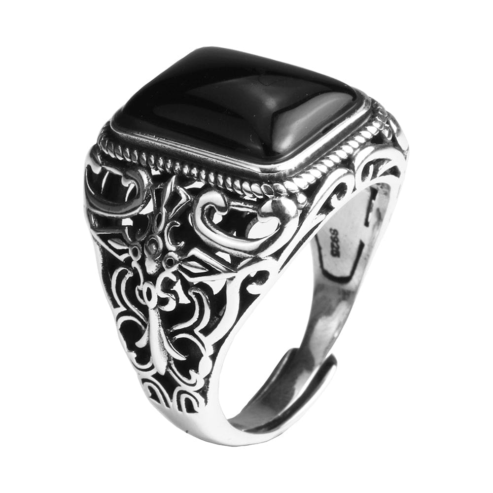 Ring - Men's 925 Sterling Silver Vintage Black Onyx Stone Ring