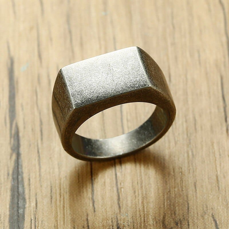 Ring - Men's Square Band Flat Top Rustic Signet Ring