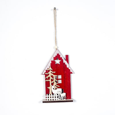 Christmas Colorful Wooden House Xmas Tree Ornament